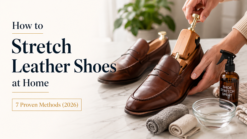 7 proven methods to stretch leather shoes at home including shoe stretcher cedar wood, leather stretching spray, ice bag method and thick socks technique