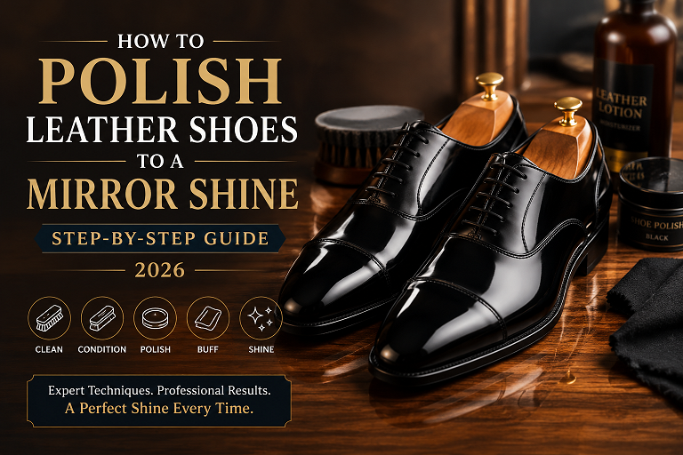 How to polish leather shoes to a mirror shine using spit shine technique with Kiwi Parade Gloss and horsehair brush step by step guide 2026