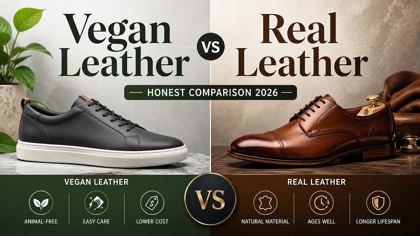 Vegan leather vs real leather comparison 2026 — PU leather peeling vs full grain leather patina durability and sustainability comparison